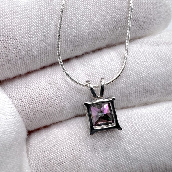 .925 Sterling Silver Rainbow Topaz Cz Necklace & Earring Set - Picture 12 of 16